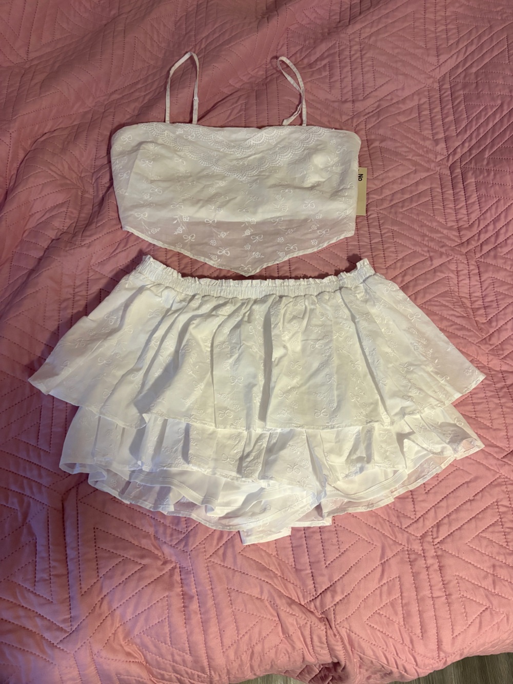 White Eyelet Ruffle Mini Skort Set